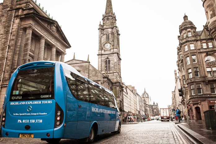 Highland Explorer Tour coach on the Royal Mile